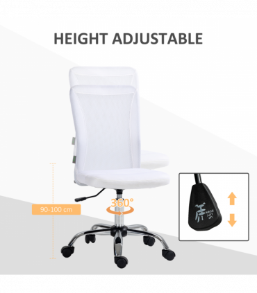 Vinsetto Armless Office Chair with Adjustable Height Mesh Back Wheels White