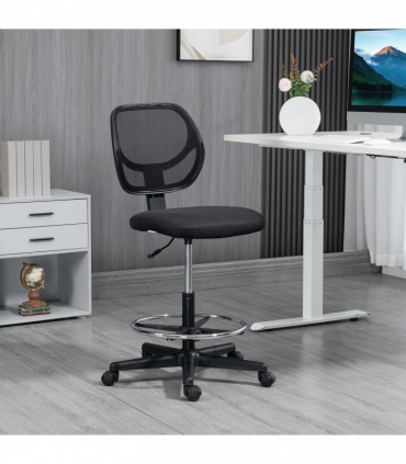 Vinsetto Draughtsman Chair Tall Office Chair w/ Adjustable Footrest Ring Black