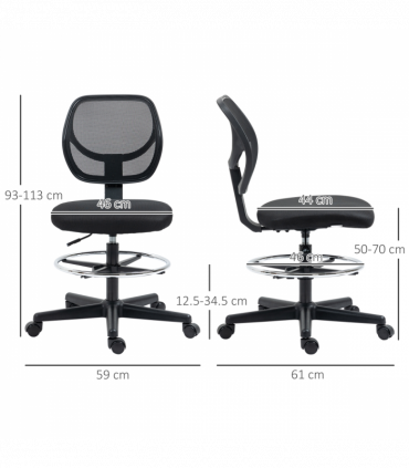 Vinsetto Draughtsman Chair Tall Office Chair w/ Adjustable Footrest Ring Black