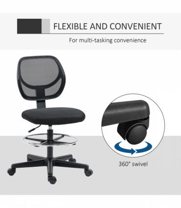 Vinsetto Draughtsman Chair Tall Office Chair w/ Adjustable Footrest Ring Black