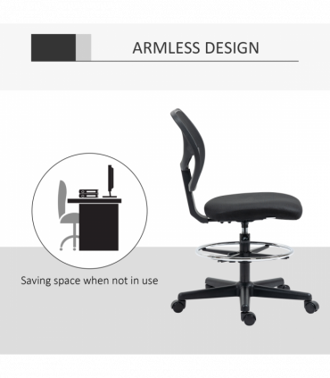 Vinsetto Draughtsman Chair Tall Office Chair w/ Adjustable Footrest Ring Black