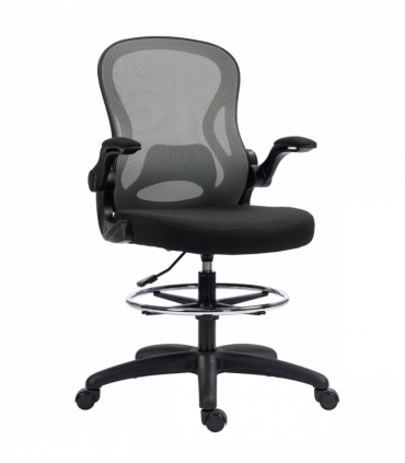 Vinsetto Draughtsman Chair Tall Office Chair w/ Adjustable Footrest, Dark Grey