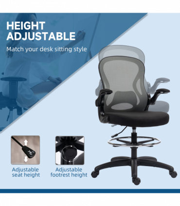 Vinsetto Draughtsman Chair Tall Office Chair w/ Adjustable Footrest, Dark Grey