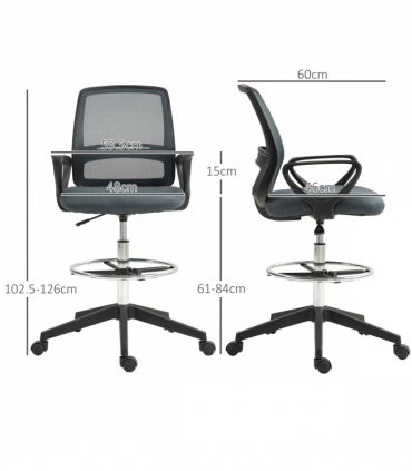 Vinsetto Draughtsman Chair Tall Office Chair with Adjustable Height Grey