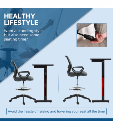 Vinsetto Draughtsman Chair Tall Office Chair with Adjustable Height Grey