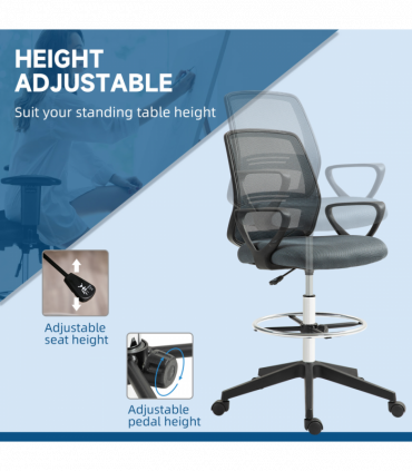 Vinsetto Draughtsman Chair Tall Office Chair with Adjustable Height Grey