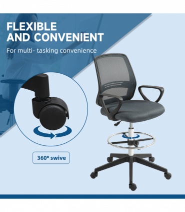 Vinsetto Draughtsman Chair Tall Office Chair with Adjustable Height Grey