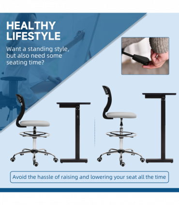 Vinsetto Draughtsman Chair, Office Chair with Wheels, Light Grey