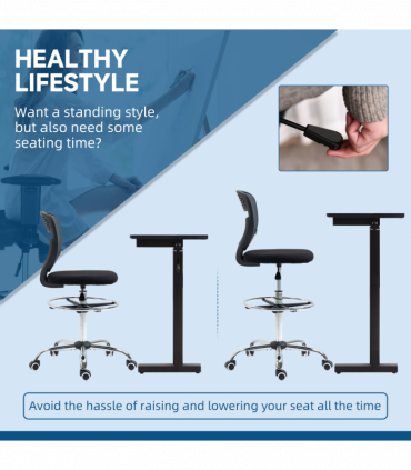 Vinsetto Draughtsman Chair, Tall Office Chair with Lumbar Support, Grey