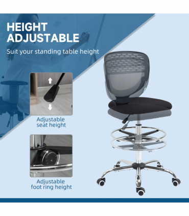 Vinsetto Draughtsman Chair, Tall Office Chair with Lumbar Support, Grey