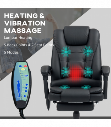 Vinsetto Ergonomic Heated 6 Points Vibration Massage Office Chair Black