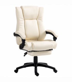Vinsetto Executive Home Office Chair High Back Recliner, with Foot Rest, Cream