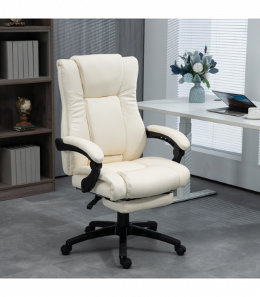 Vinsetto Executive Home Office Chair High Back Recliner, with Foot Rest, Cream
