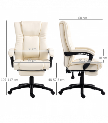 Vinsetto Executive Home Office Chair High Back Recliner, with Foot Rest, Cream