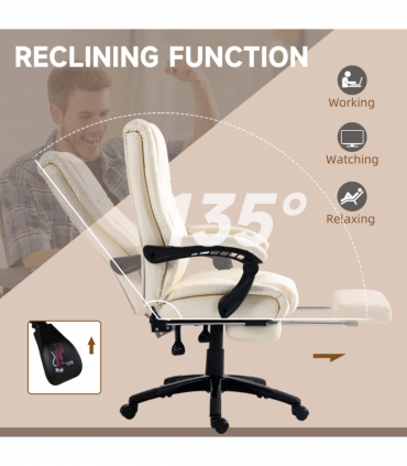 Vinsetto Executive Home Office Chair High Back Recliner, with Foot Rest, Cream