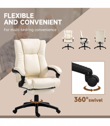 Vinsetto Executive Home Office Chair High Back Recliner, with Foot Rest, Cream
