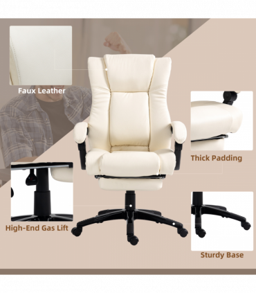 Vinsetto Executive Home Office Chair High Back Recliner, with Foot Rest, Cream