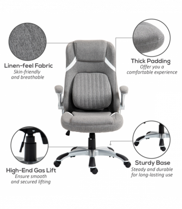 Vinsetto Fabric Office Desk Chair with Adjustable Height Tilt Function Grey