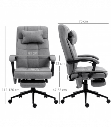 Vinsetto Fabric Vibration Massage Office Chair with Heat, Head Pillow, Grey