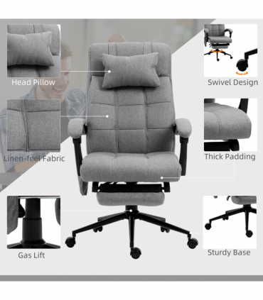 Vinsetto Fabric Vibration Massage Office Chair with Heat, Head Pillow, Grey