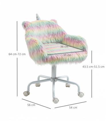 Vinsetto Faux Fur Unicorn Desk Chair Fluffy Home Office Chair with Armrests