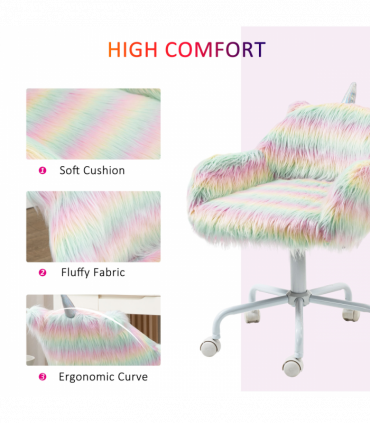 Vinsetto Faux Fur Unicorn Desk Chair Fluffy Home Office Chair with Armrests