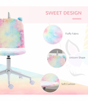 Vinsetto Fluffy Unicorn Office Chair w/ Swivel Wheel, Cute Desk Chair, Rainbow