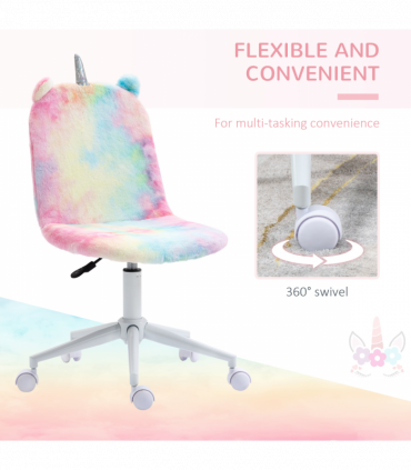 Vinsetto Fluffy Unicorn Office Chair w/ Swivel Wheel, Cute Desk Chair, Rainbow
