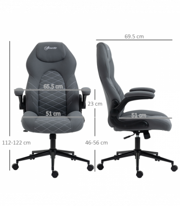Vinsetto High-Back Home Office Chair w/ Flip Up Armrests Swivel Seat Dark Grey