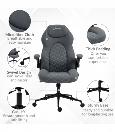 Vinsetto High-Back Home Office Chair w/ Flip Up Armrests Swivel Seat Dark Grey