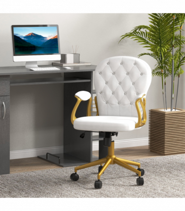 Vinsetto Home Office Chair Button Tufted Desk Chair with Swivel Wheels White