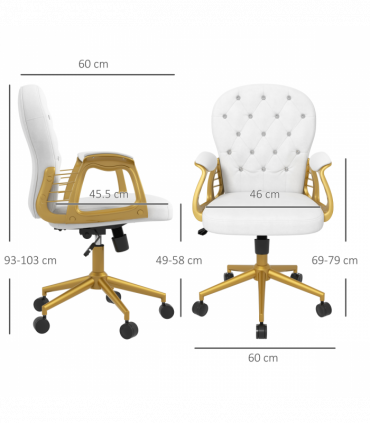 Vinsetto Home Office Chair Button Tufted Desk Chair with Swivel Wheels White
