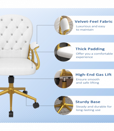 Vinsetto Home Office Chair Button Tufted Desk Chair with Swivel Wheels White
