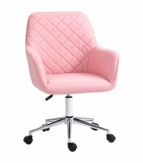 Vinsetto Home Office Chair Leather-Feel Fabric Swivel Chair with Armrests Pink