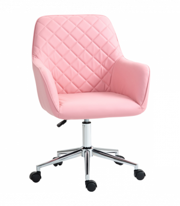 Vinsetto Home Office Chair Leather-Feel Fabric Swivel Chair with Armrests Pink