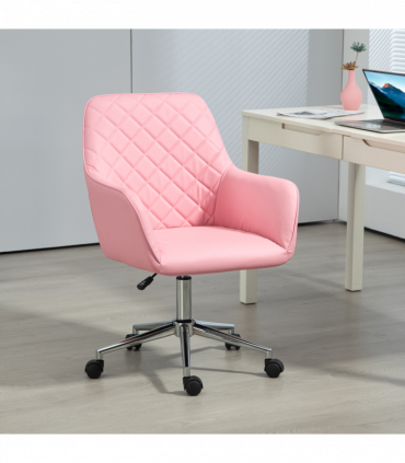 Vinsetto Home Office Chair Leather-Feel Fabric Swivel Chair with Armrests Pink