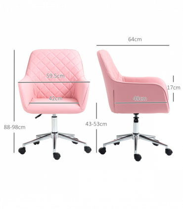 Vinsetto Home Office Chair Leather-Feel Fabric Swivel Chair with Armrests Pink