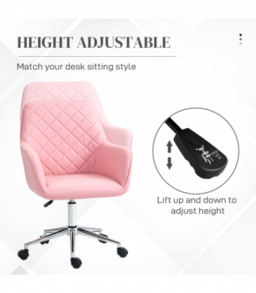 Vinsetto Home Office Chair Leather-Feel Fabric Swivel Chair with Armrests Pink
