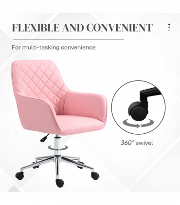 Vinsetto Home Office Chair Leather-Feel Fabric Swivel Chair with Armrests Pink