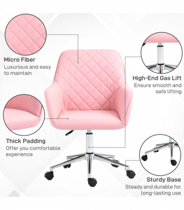 Vinsetto Home Office Chair Leather-Feel Fabric Swivel Chair with Armrests Pink