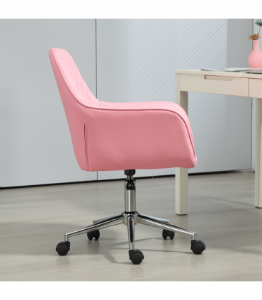 Vinsetto Home Office Chair Leather-Feel Fabric Swivel Chair with Armrests Pink