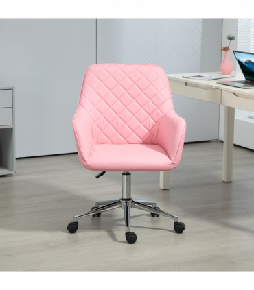 Vinsetto Home Office Chair Leather-Feel Fabric Swivel Chair with Armrests Pink