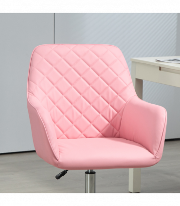 Vinsetto Home Office Chair Leather-Feel Fabric Swivel Chair with Armrests Pink