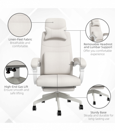 Vinsetto Home Office Chair Reclining Computer Chair w/ Lumbar Support White