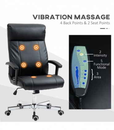 Vinsetto Massage Office Chair PU Leather Computer Chair w/ Tilt Function Black