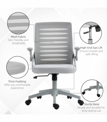 Vinsetto Mesh Office Chair Home Swivel Task Chair w/ Lumbar Support, Arm, Grey