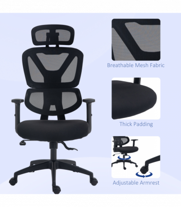 Vinsetto Mesh Office Chair Swivel Desk Chair w/ Adjustable Height Headrest Black