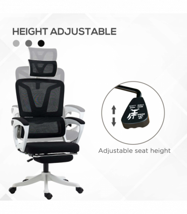 Vinsetto Mesh Office Chair for Home with Lumbar Support, Arm, Footrest, Headrest