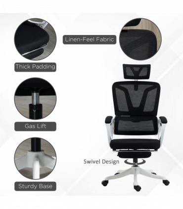 Vinsetto Mesh Office Chair for Home with Lumbar Support, Arm, Footrest, Headrest