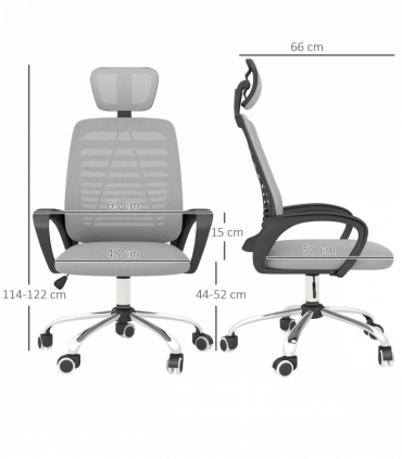 Vinsetto Mesh Office Chair, Computer Chair with Rotatable Headrest, Grey